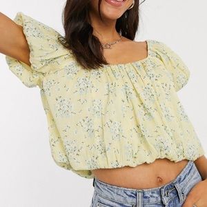 ASOS DESIGN Textured Top with Bubble Hem in Floral Print